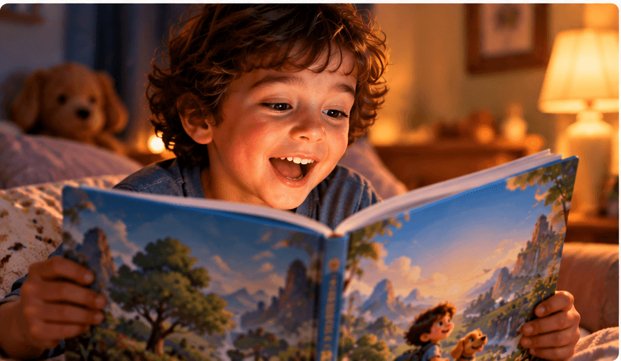 Criança em um momento real de leitura